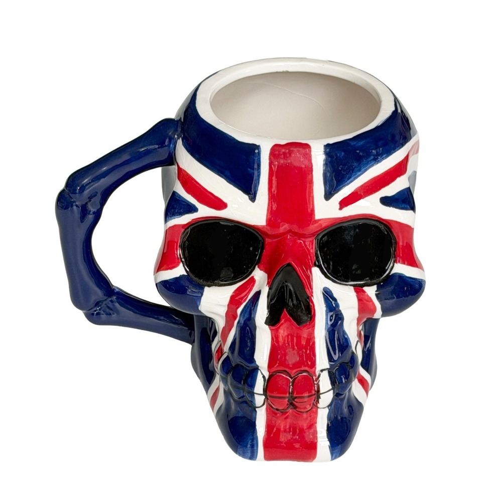 Puckator UK Flag British Skull Head Ceramic 3D Coffee Mug Cup Red White Blue